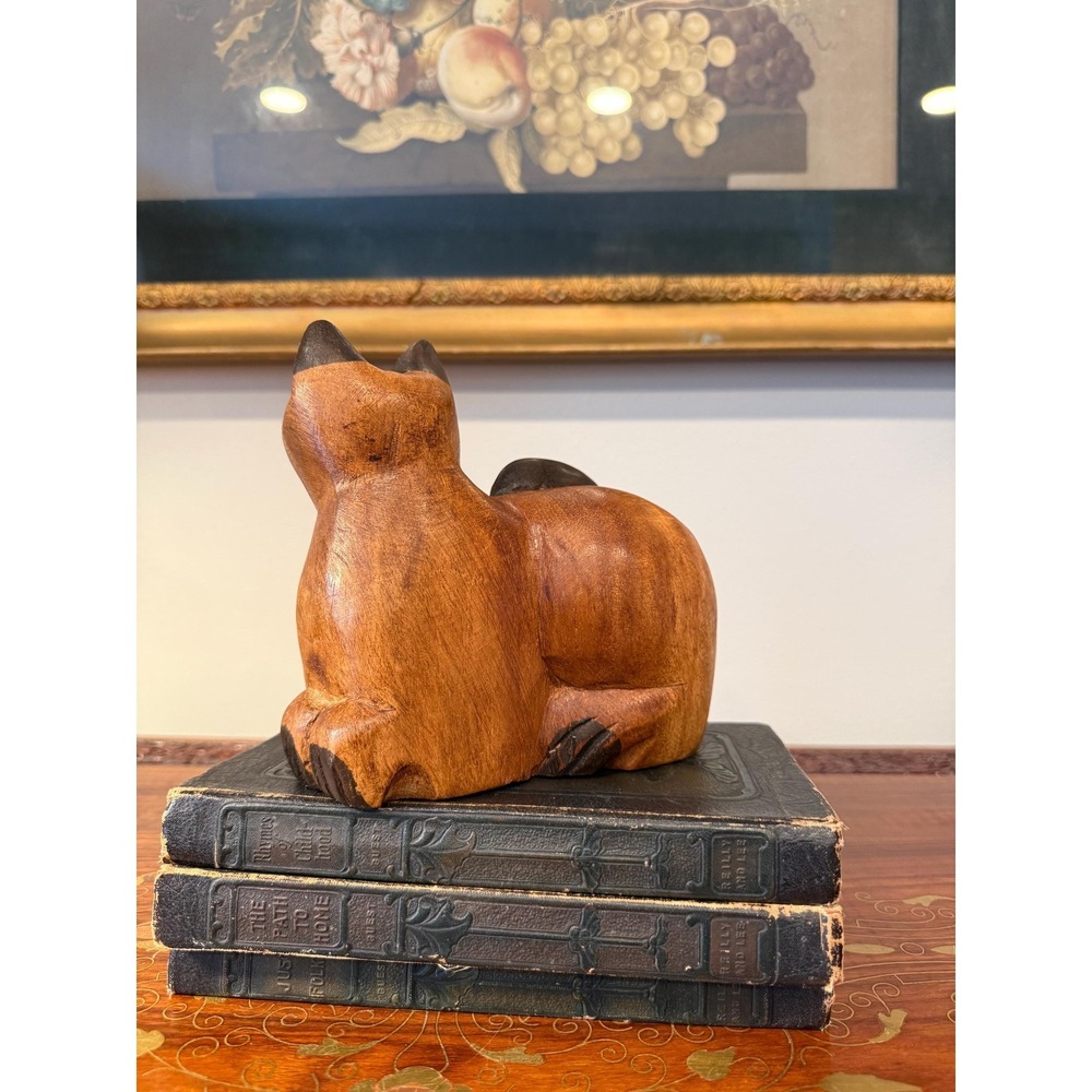Vintage Hand Carved Wooden Cat Folk Art Sculpture - Picture 8 of 17